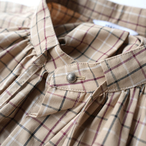 TUCK SLEEVE CHECK RIBBON BLOUSE【MANON】