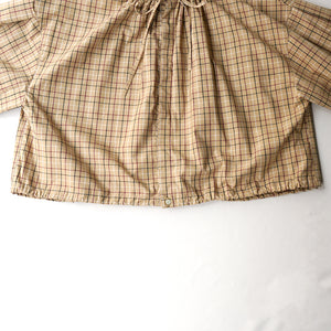 TUCK SLEEVE CHECK RIBBON BLOUSE【MANON】